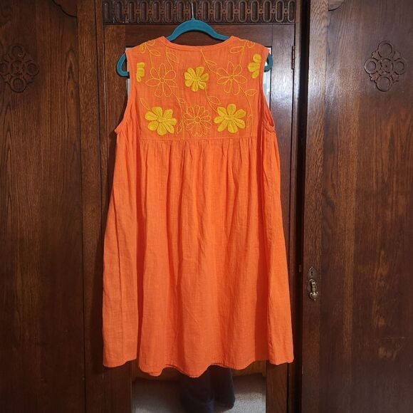 Uncle Frank floral embroidered orange shift dress Large NWT - Picture 2 of 5